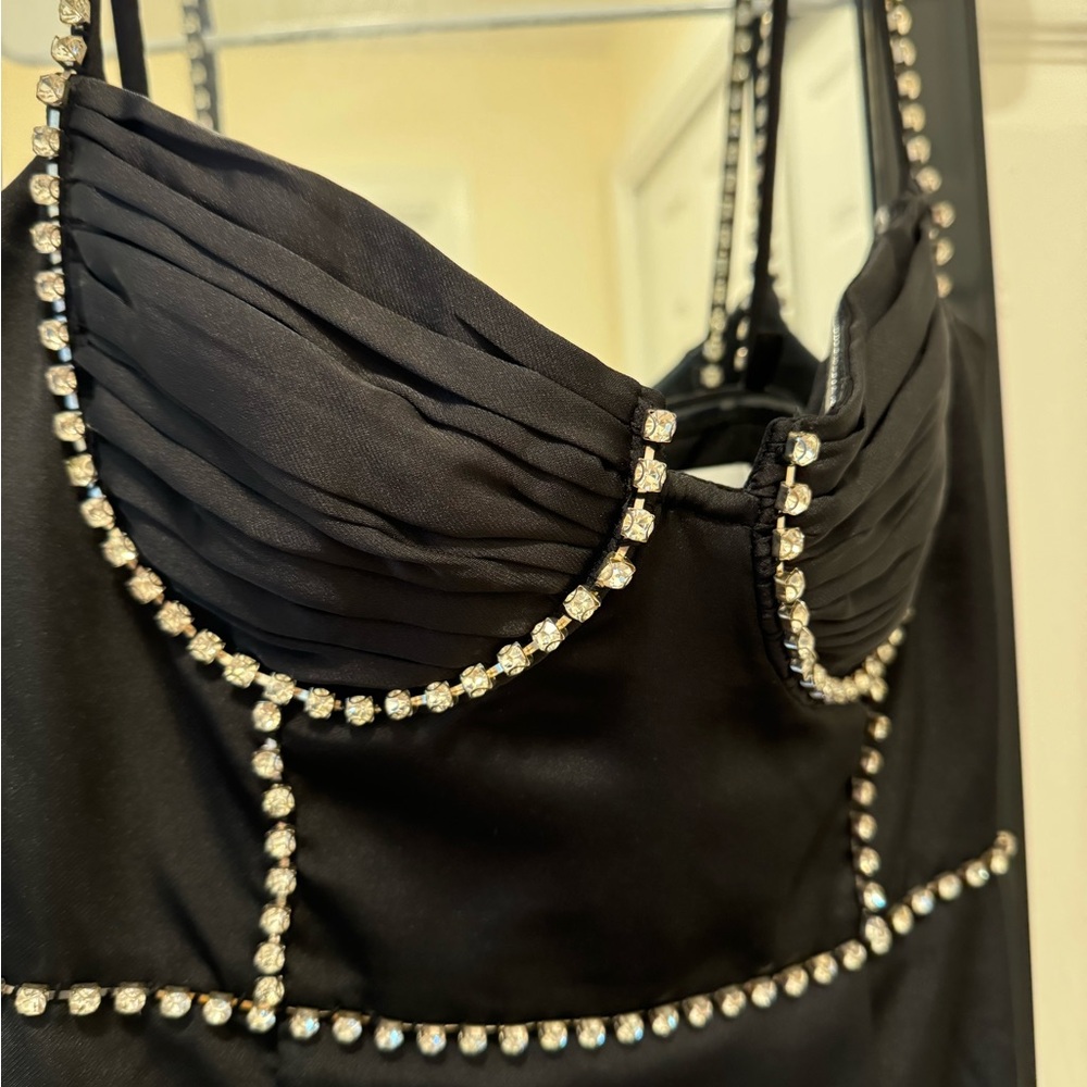 Self-Portrait black bonded satin mini dress - Picture 5 of 8